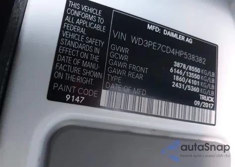 2017 Mercedes-Benz Sprinter 2500 Standard Roof V6 из США, поврежденный, VIN WD3PE7CD4HP538382